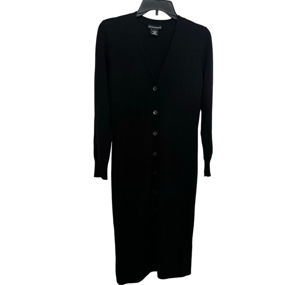 Sofia Cashmere Sweater Dress Womens Small Long Sleeve Button Front Midi Black - Picture 3 of 6